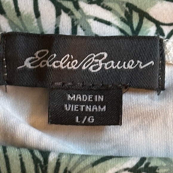 Eddie Bauer Short Skirt Size Large Green Leaf Print Faux Wrap Pull on Stretch - Picture 8 of 8